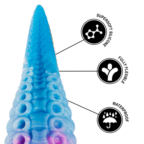 PHORCYS BLUE TENTACLE vibrador tamanho grande - EPIC detalha o material de aperto e flexibilidade