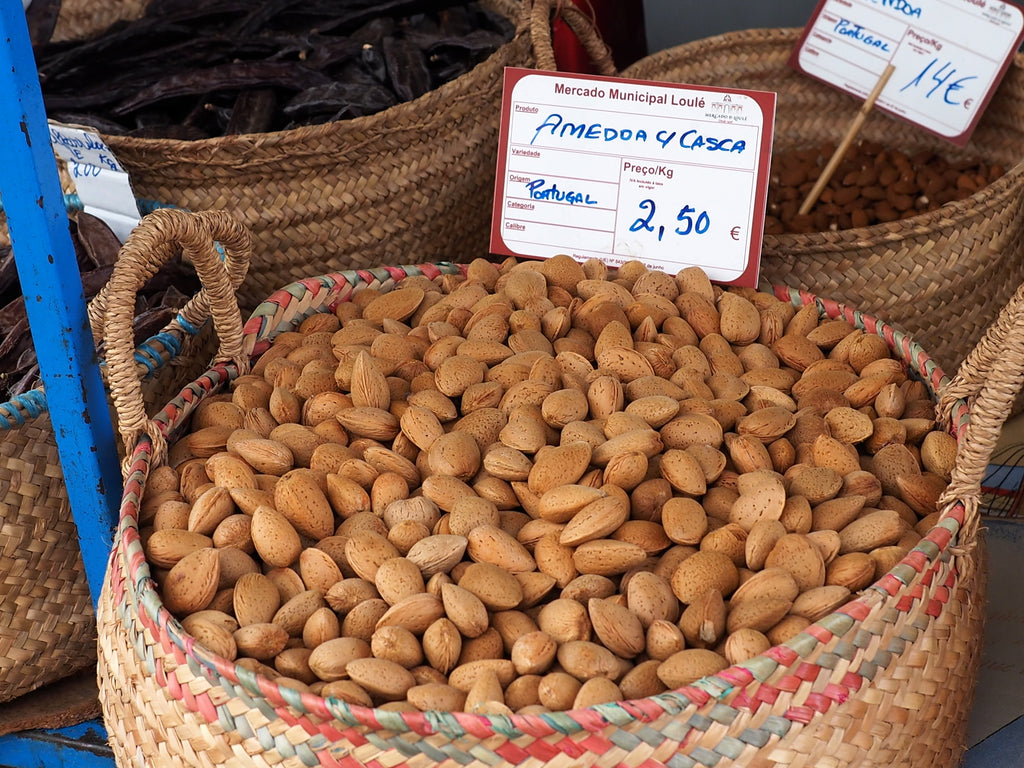 Almonds from the Barrocal in a basket at a market in the Algarve