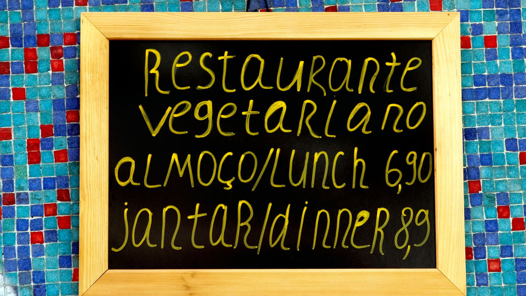 Menu sign for a vegan restaurant in Lisbon