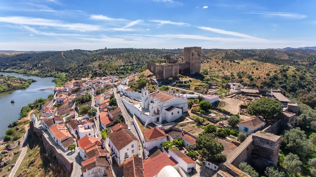 Aerial view of the historic Moorish town of Mertola in the Alentejo region of Portugal