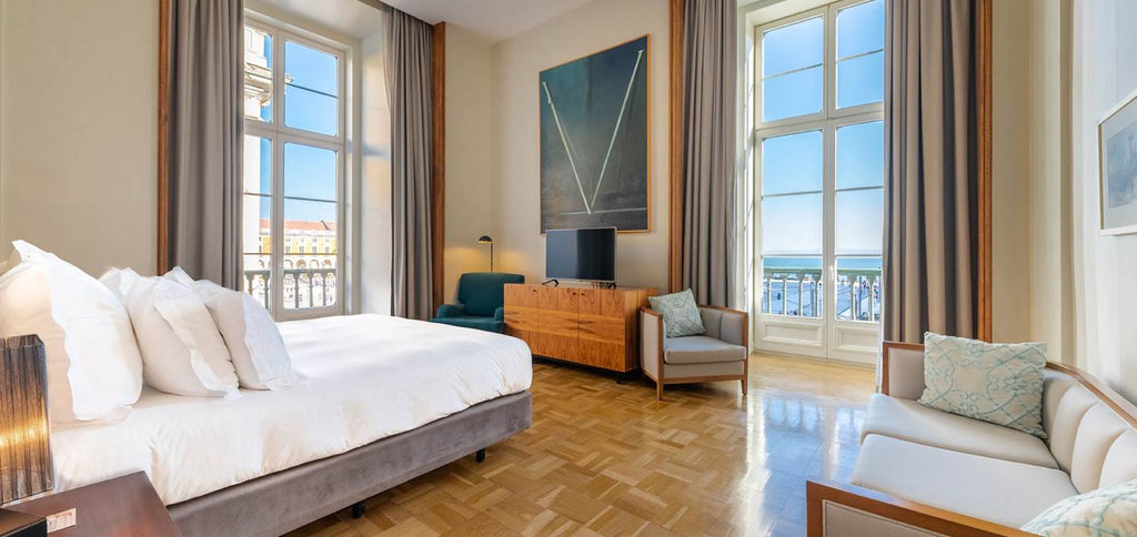 Superb view of Lisbon riverfront from a room of the Pousada de Lisboa in Portugal