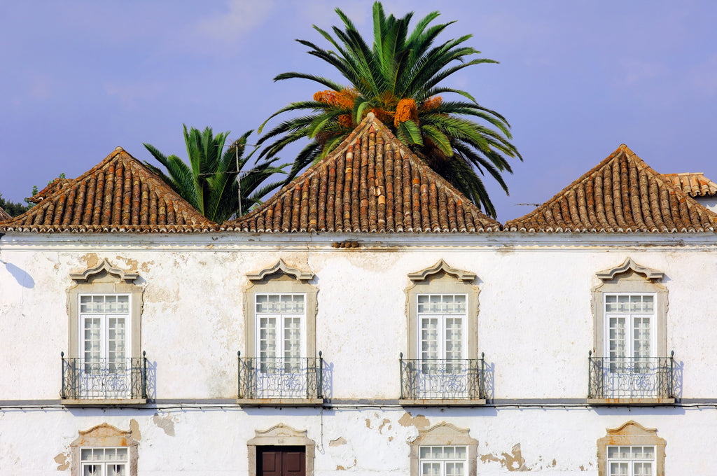 Pretty facade of an old building in Tavira in the Algarve