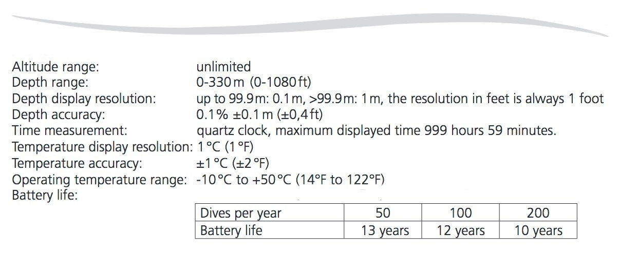 Scubapro 330M Digital Timer Specifications