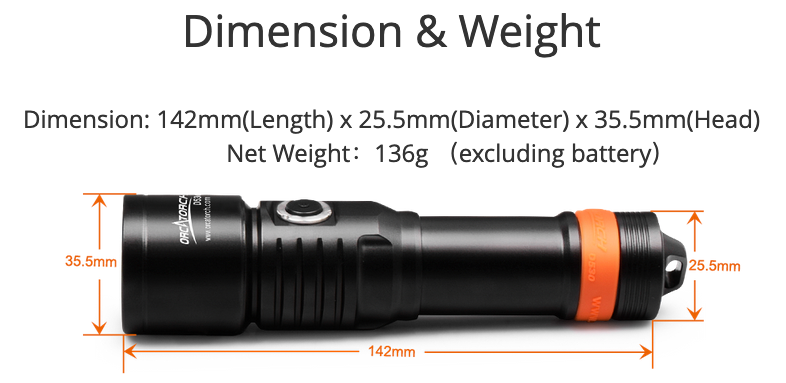 Dimensions of Orcatorch D530