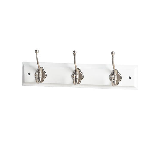 17-5/7 in. L Satin Nickel Round Ball Tipped 3 Hooks On White Hook Rail