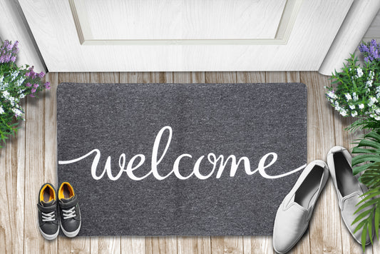 Mascot Hardware Relax Letter Printed Non-Slip Doormats for Indoor and Outdoor, Grey