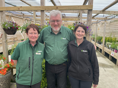 Marie, Sean McDonald and Cait in McD's Garden Centre