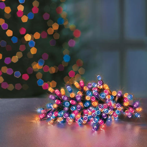 Rainbow LED String Lights for Christmas in bundle on table