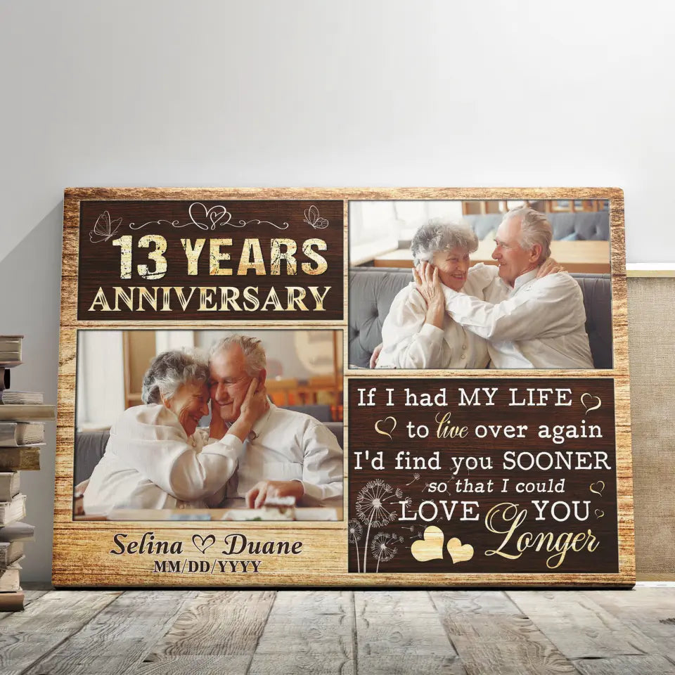 Personalized Canvas Prints, Custom Photo, Gifts For Couples, Wedding Date 13th Anniversary Gifts, Love You Longer Dem Canvas