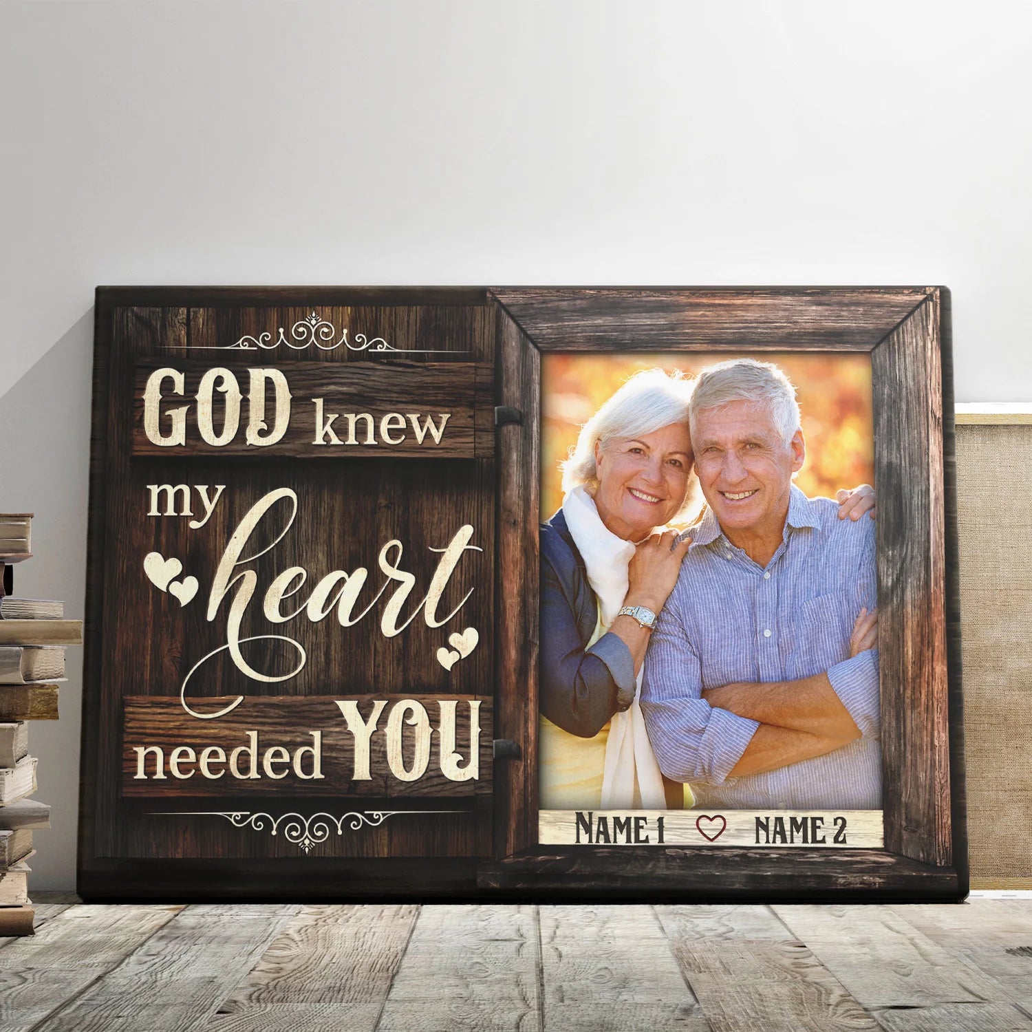 Couple Personalized Canvas Prints - Custom Photo & Text - 5 Sizes - Rustic Wooden Style Couple Photo Canvas, All Of Me Loves All Of You - Dem Canvas