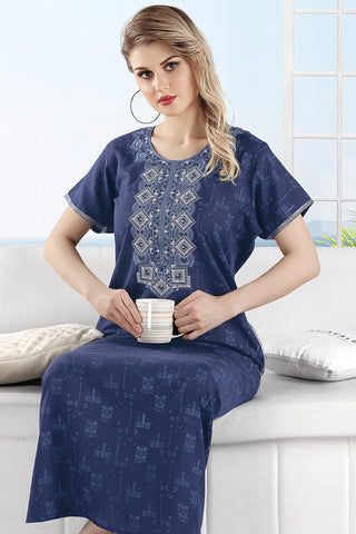 Skkinvalue's Spun Nighty, Short Sleeve, with embroidered for women