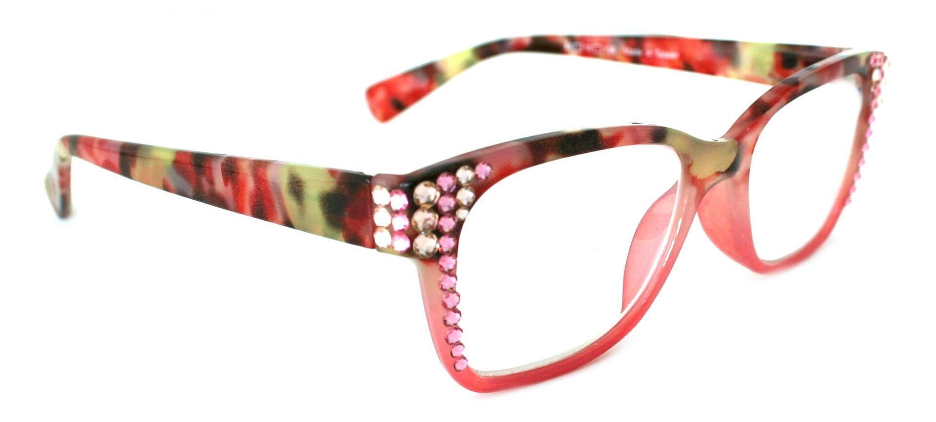 Women's High-Powered Reading Glasses: Red and Pink Frame and Matching Case  +4.00 Magnification Aspheric Lenses