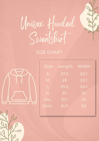 Hooded sweatshirt size chart unisex