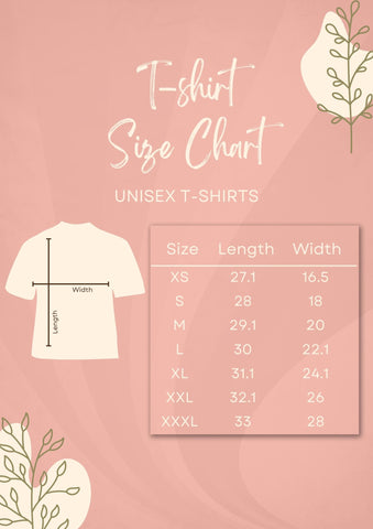 size chart unisex t-shirt bella canvas 