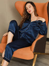 Silk Pajamas Set - Navy Blue  (Free Surprise Gift)