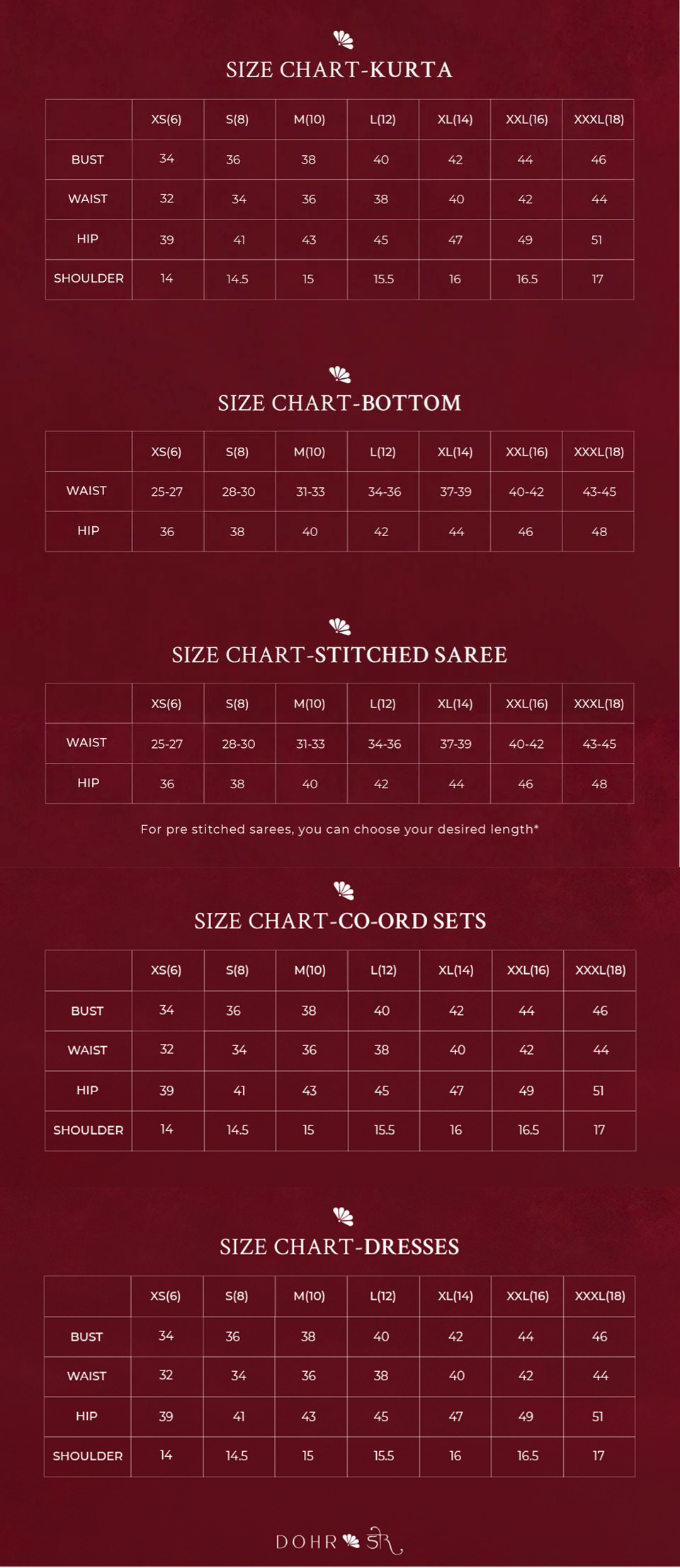 Size Chart  Dohr India