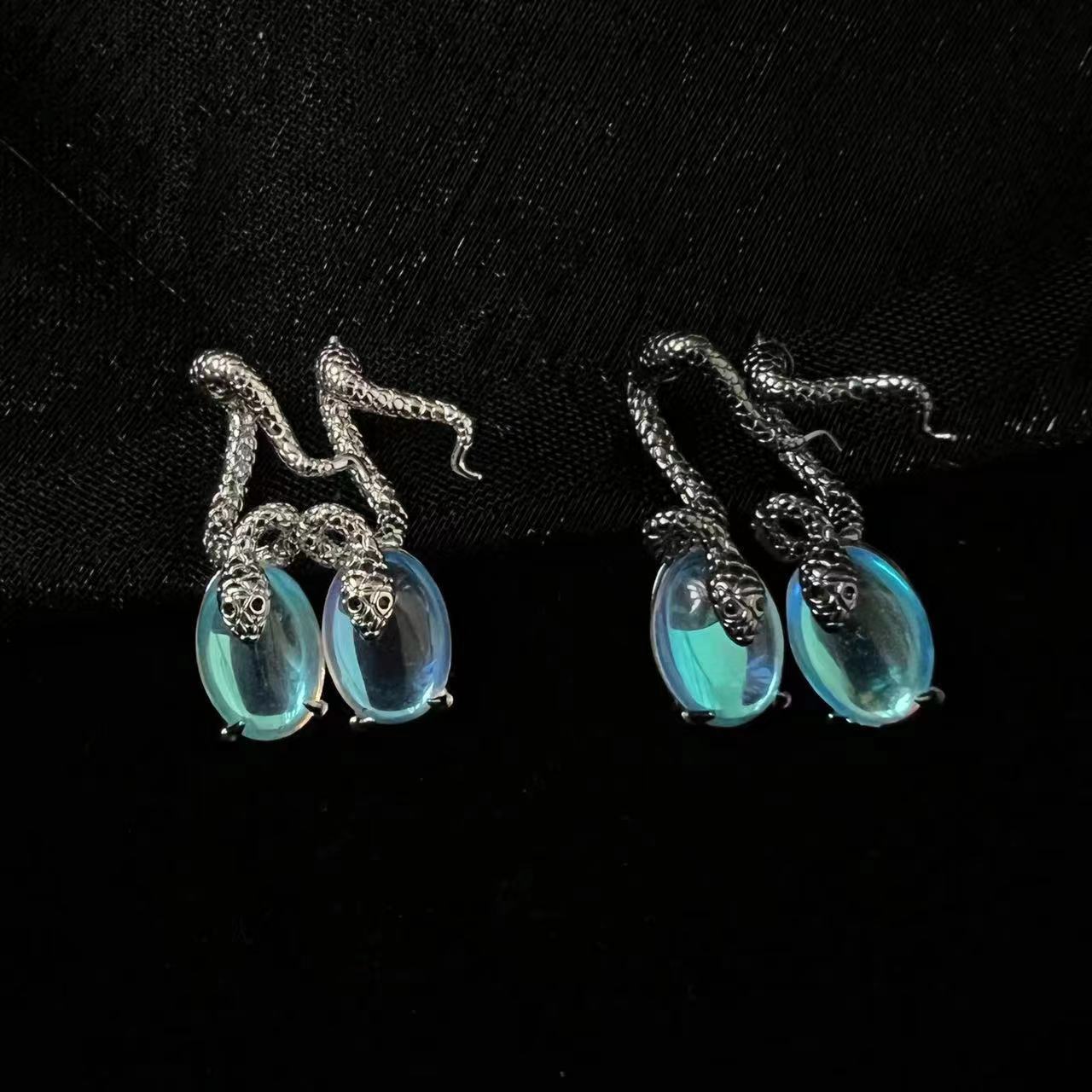 Crystal Snake Earrings (Moonstone) Ainuua