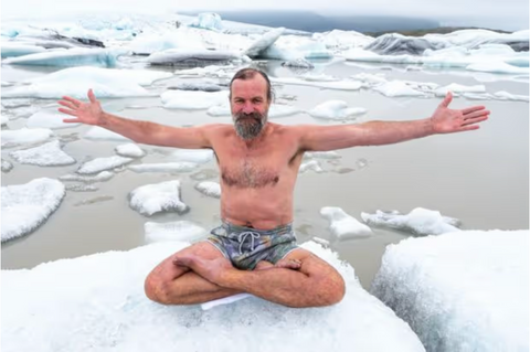 Wim Hof sitting on ice burg shirtless