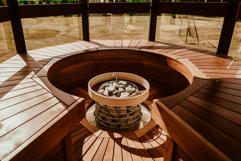 Outdoor sauna with stones