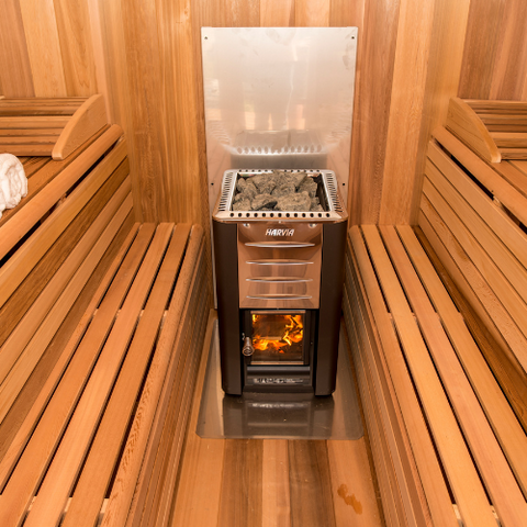 Wood stove in sauna