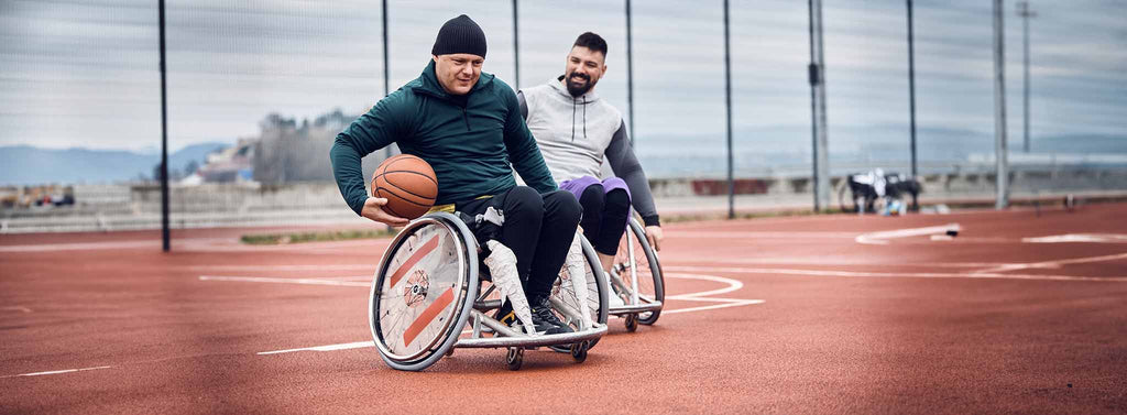 Disabled playing basketball together.