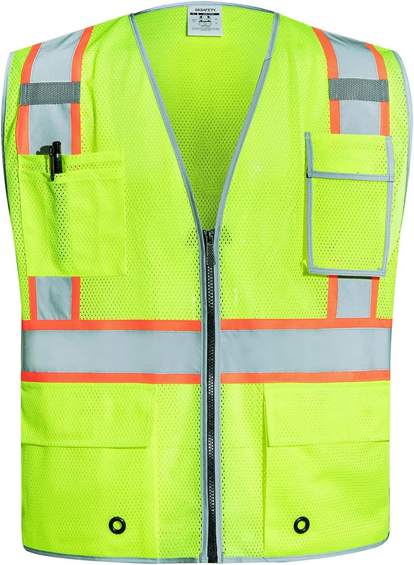 SKSAFETY High Visibility Reflective Jackets for Men, Waterproof Class 3  Safety Jacket with Pockets, Hi Vis Orange Coats with Black Bottom, Mens  Work