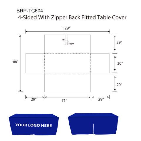 Custom Waterproof Tablecloths With Zipper Back 6ft