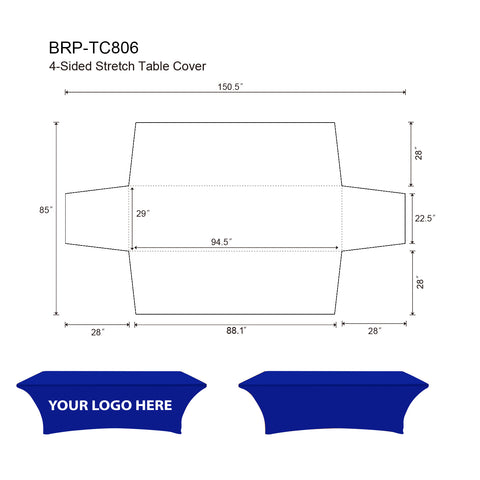 Trade Show Tablecloth With Logo 8ft 4 Sided Stretch