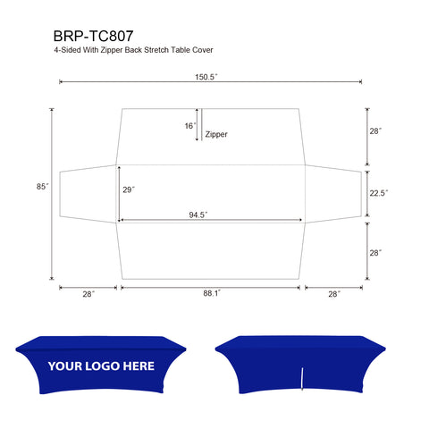 Trade Show Table Cloths With Zipper Back 8ft 4 Sided