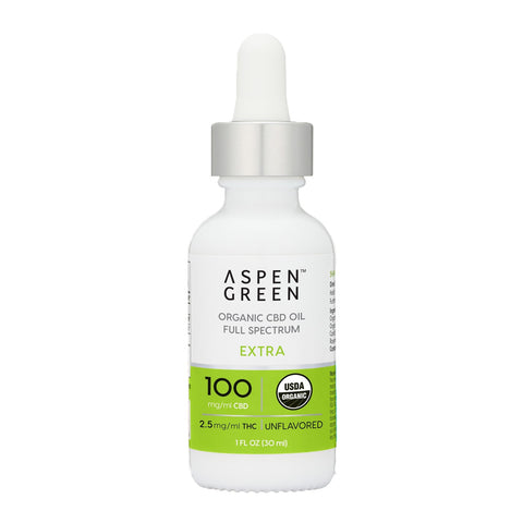 Bottle of Aspen Green Extra Full Spectrum CBD Oil