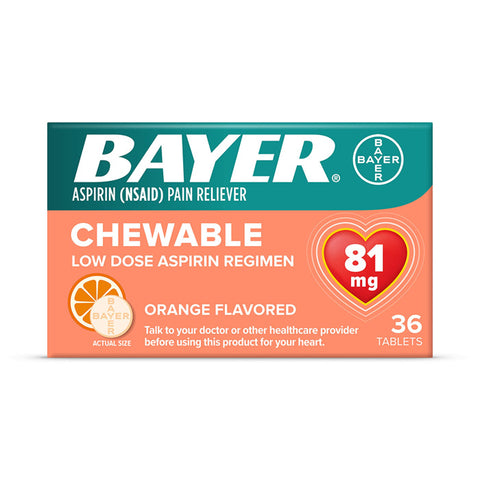 Box of Bayer Low Dose Aspirin Chewable Tablets
