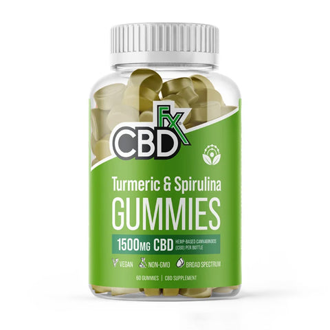 Bottle of CBDFX Turmeric and Spirulina CBD Gummies