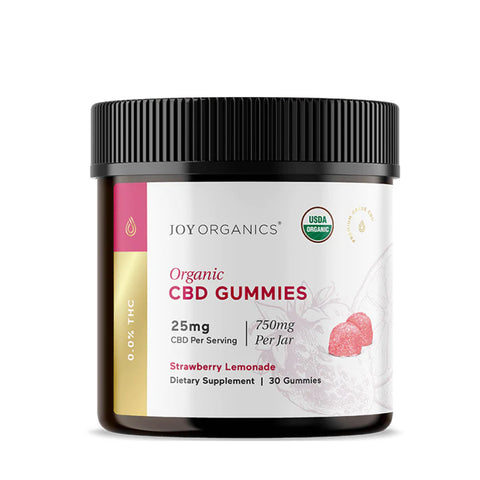 Bottle of Joy Organics CBD Gummies Strawberry Lemon