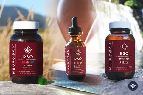 RSO products: gummies jar, tincture bottle and capsule jar