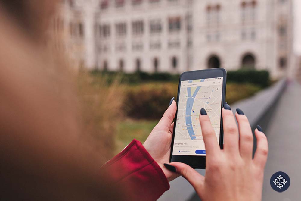 Woman searching a maps app