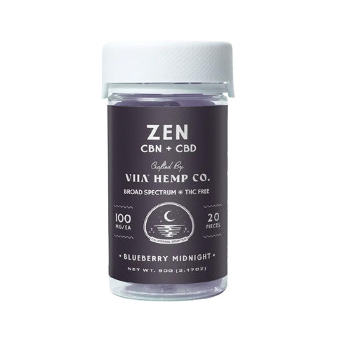 Jar of VIIA Hemp Co Zen CBD + CBN Gummies