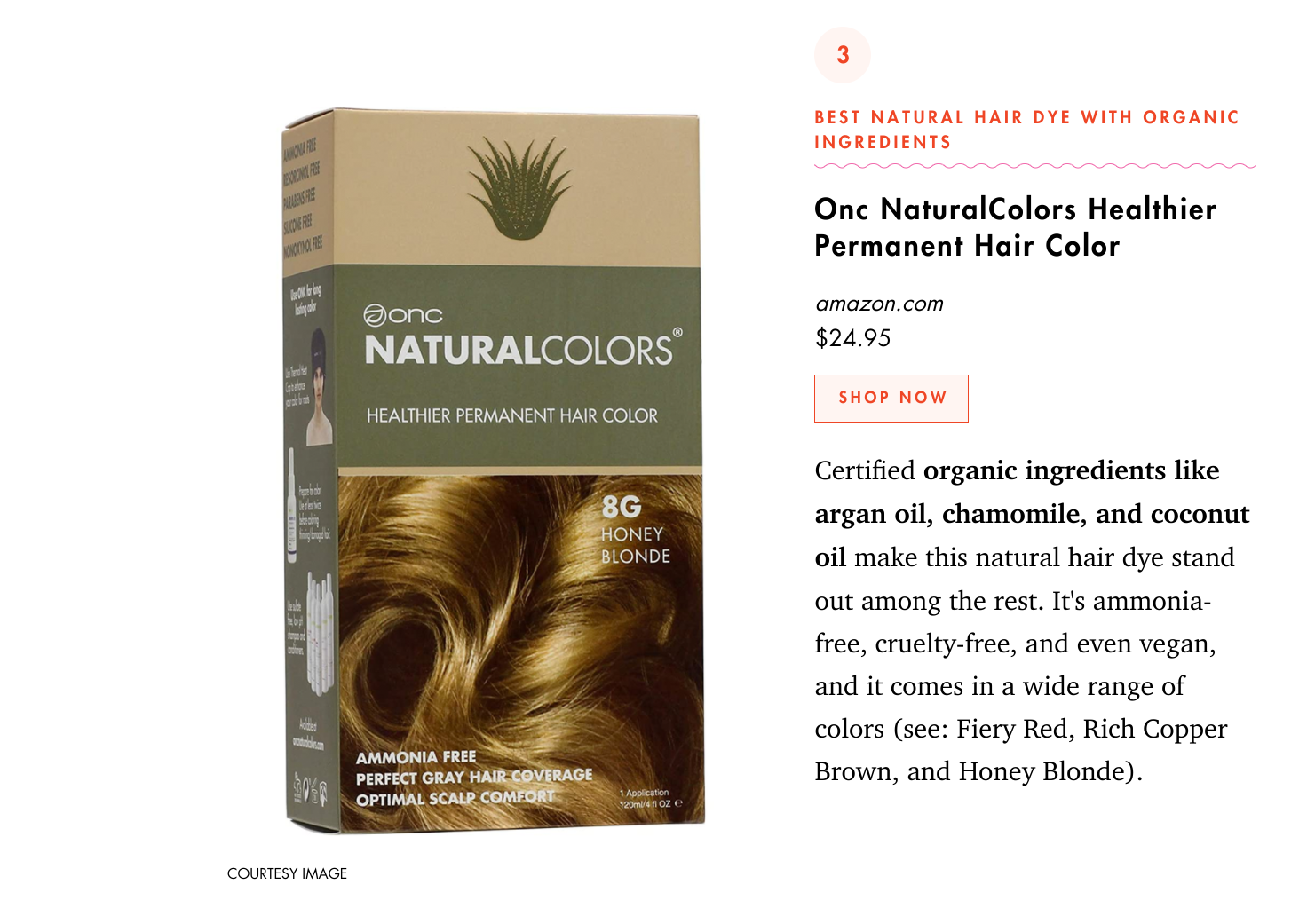 Cosmopolitan Magazine ONC NaturalColors Healthier Permanent Hair Color description feat. 8G Honey Blonde