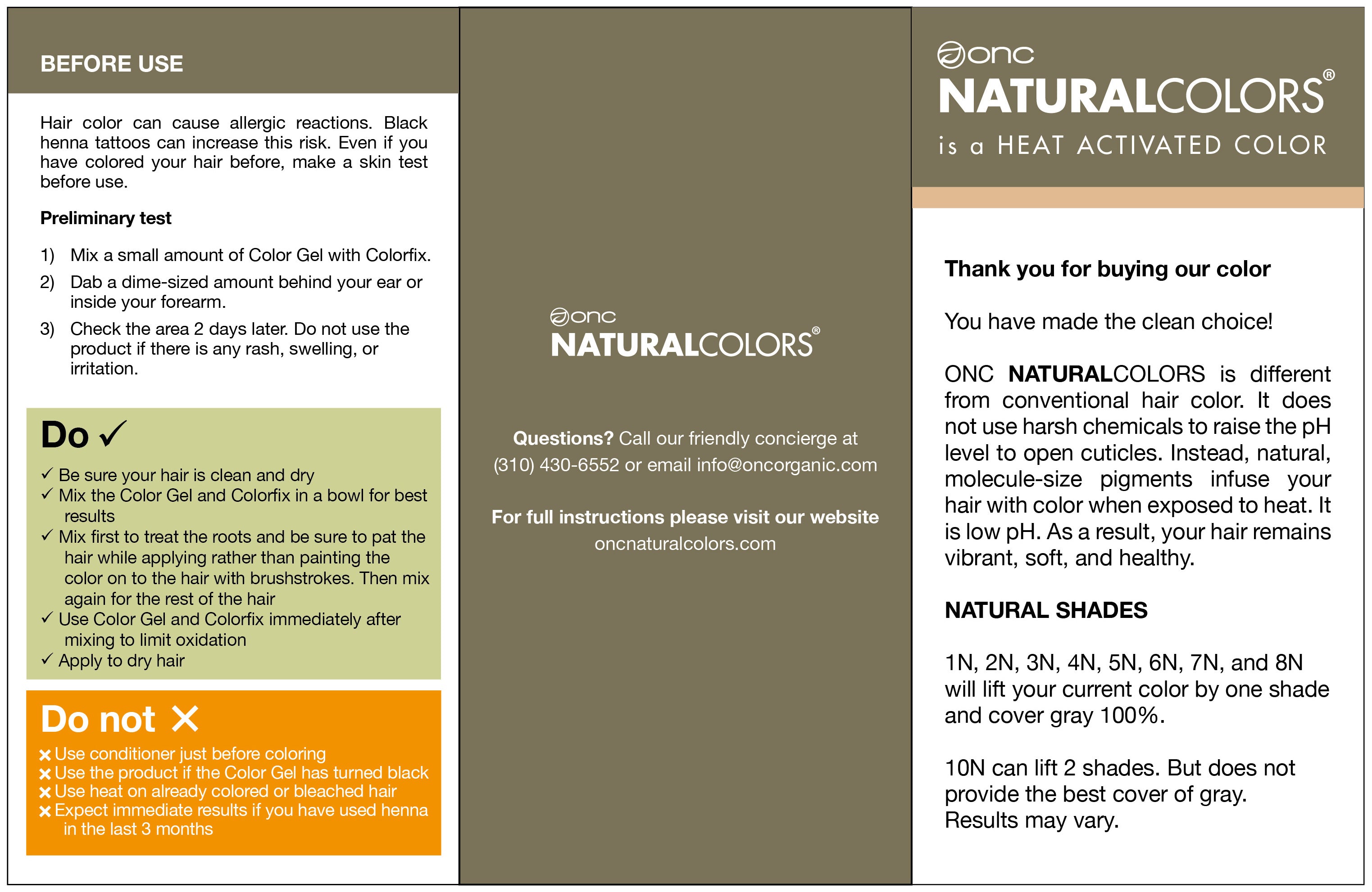 ONC NATURALCOLORS INSTRUCTIONS Natural Colors Front 1/2