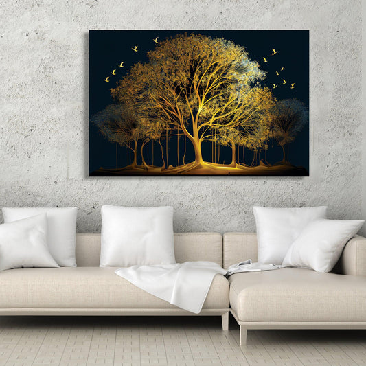 Luxury Golden Forest Canvas Painting - Large Canvas Art for Wall