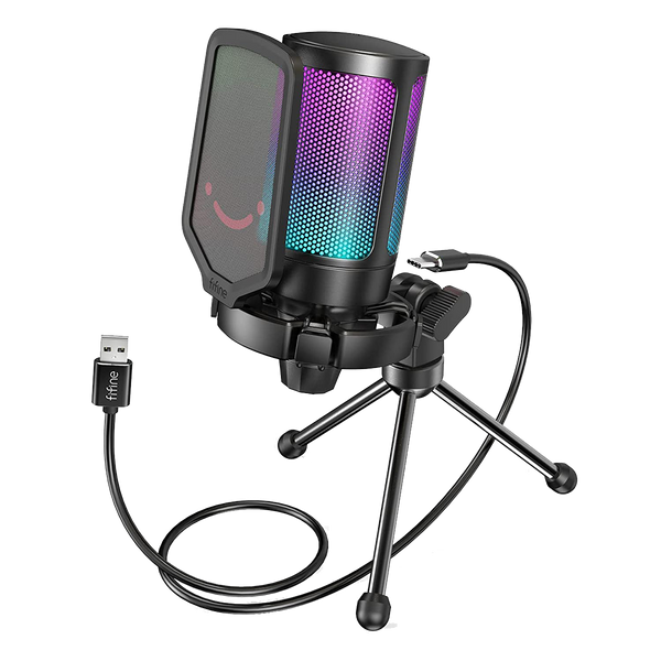 FIFINE K688 USB/XLR Dynamic Microphone with Shokc  Mount.Touch-mute,Headphone Jack, I/O Controls for Podcasting