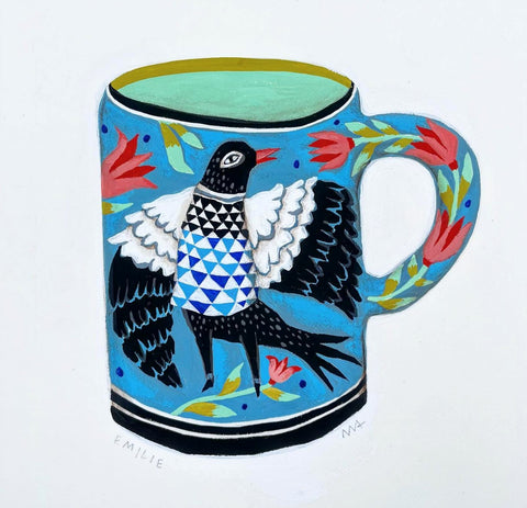 Cup with Black and Blue Bird