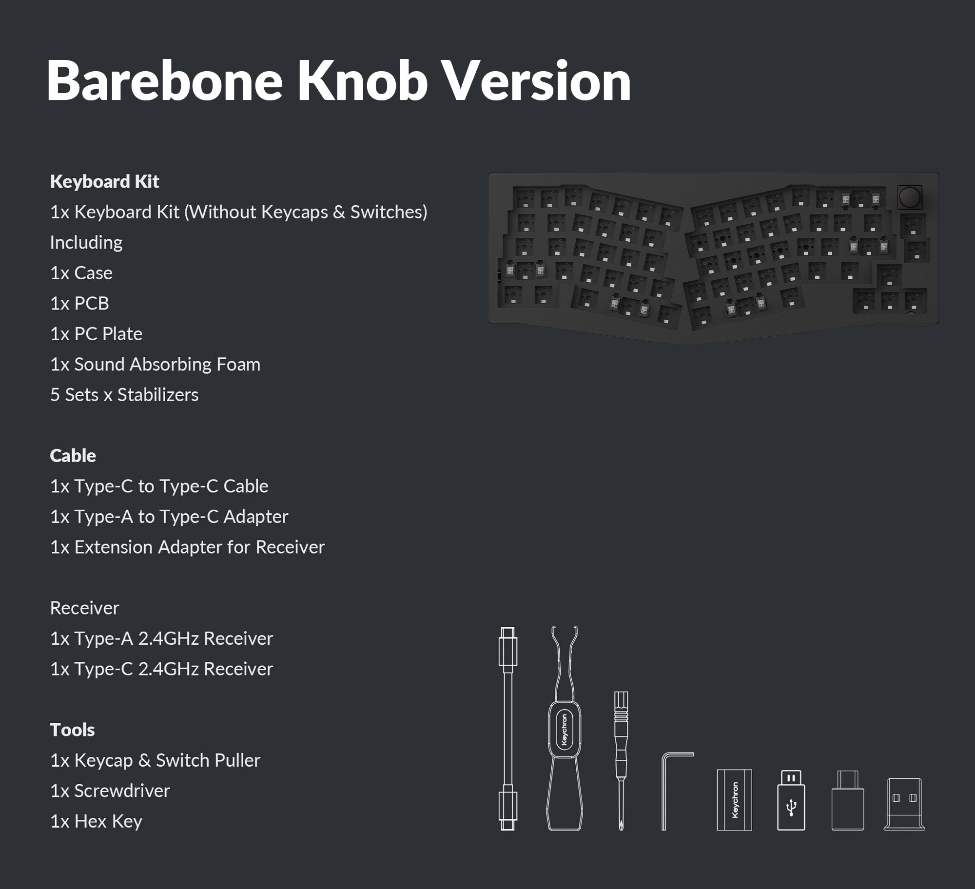 Package List of Keychron V8 Max 65% Ailce Layout QMK WirelessCustom Mechanical Keyboard Barebone Version