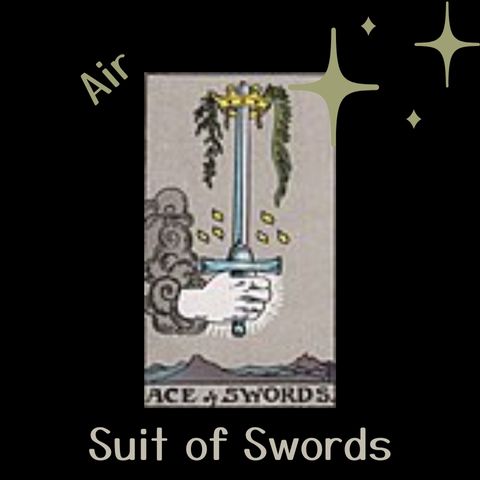 ace of swords rider waite tarot card on a black background