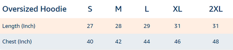 Oversized Hoodie Size Chart