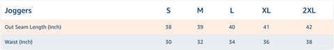 Jogger Size Chart