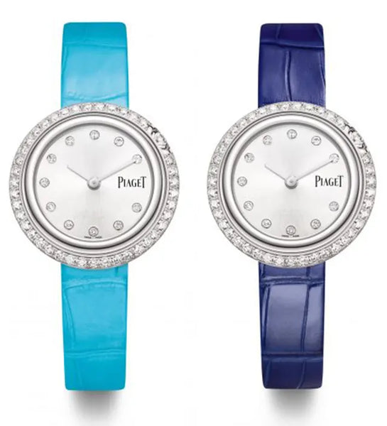 Teal and navy blue leather strap Piaget diamond watches
