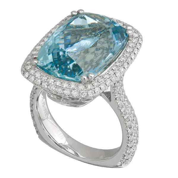 Aqua gemstone and diamond ring