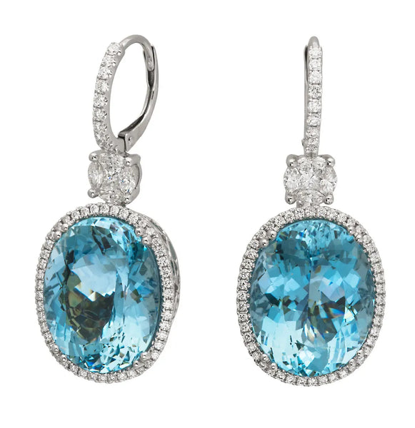 Aqua gemstone and diamond dangle earrings