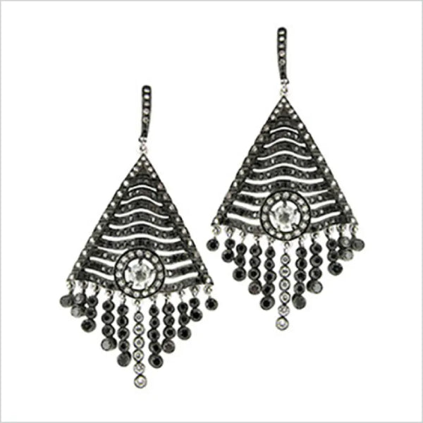 black fringe chandelier earrings