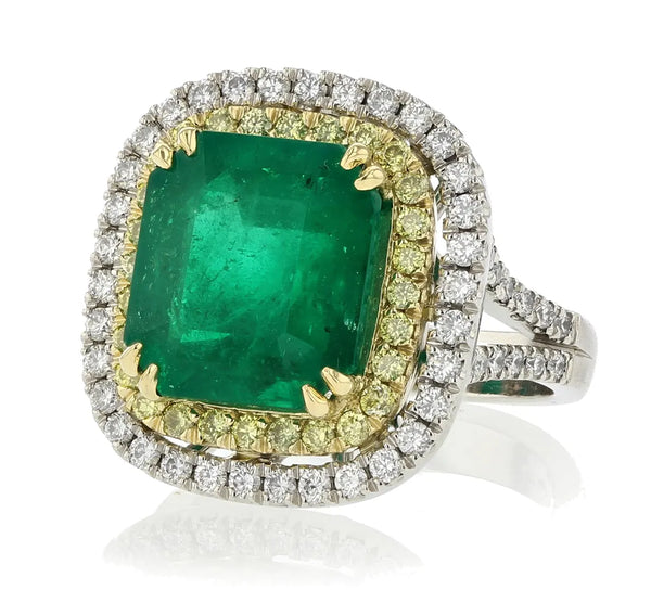 Gold and green gemstone and diamond ring